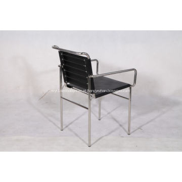 Cadeira de jantar cinza Eillen em couro preto